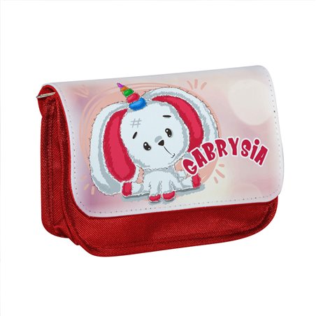 Piórnik personalizowany z imieniem dziecka z grafiką "Królik różowy".