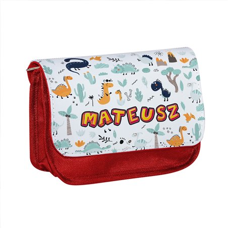 Piórnik personalizowany z imieniem dziecka z grafiką "Dinozaury"-różne wzory.