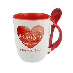 Kubek z łyżeczką dla nauczyciela "Wielkie serce by kształtować małych ludzi".
