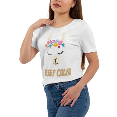 Koszulka z nadrukiem biała (T-shirt) "Keep Calm Lama".