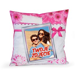 Poduszka różowa z ramką z Twoim zdjęciem.