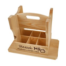 Dwufunkcyjny taboret, krzesełko, nosidło drewniane na piwa z grawerem. 2