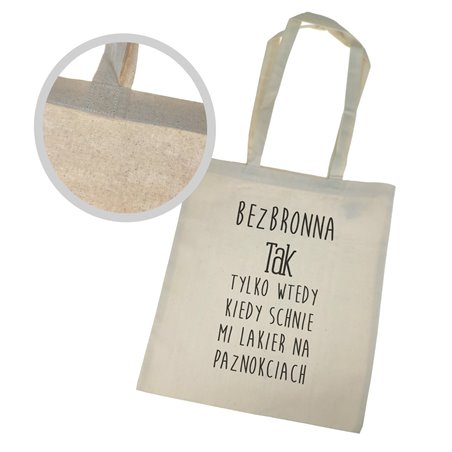 Torba ekologiczna bawełniana z długimi uszami z tekstem "Bezbronna"