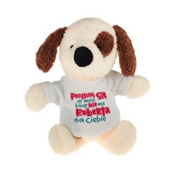 Piesek z grafiką "Przytulaj się do mnie kiedy..."- 22cm.