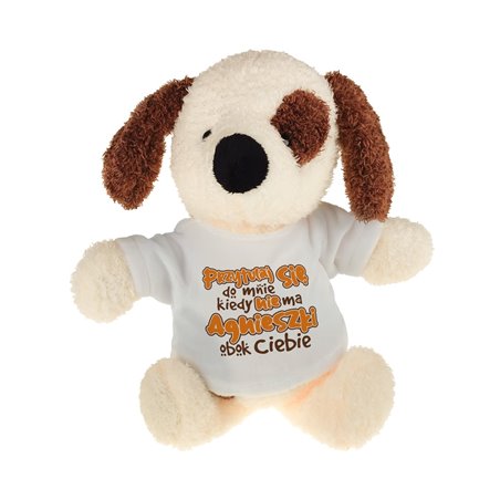 Piesek z grafiką "Przytulaj się do mnie kiedy..."- 22cm.