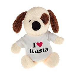 Piesek z grafiką "I love + imię"- 22cm.