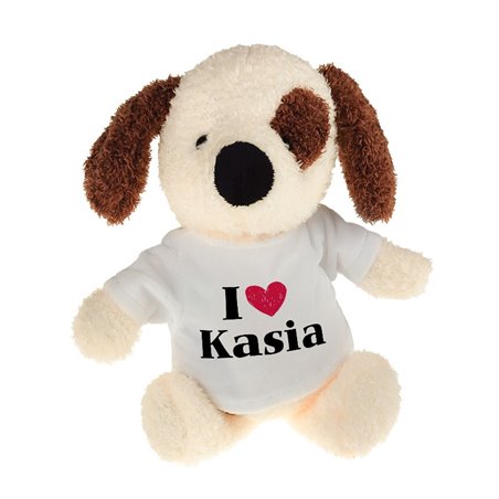 Piesek z grafiką "I love + imię"- 22cm.