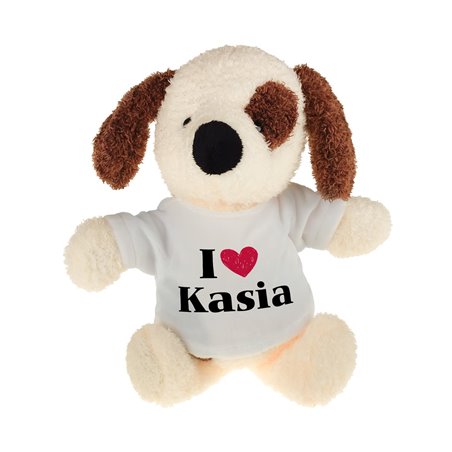 Piesek z grafiką "I love + imię"- 22cm.