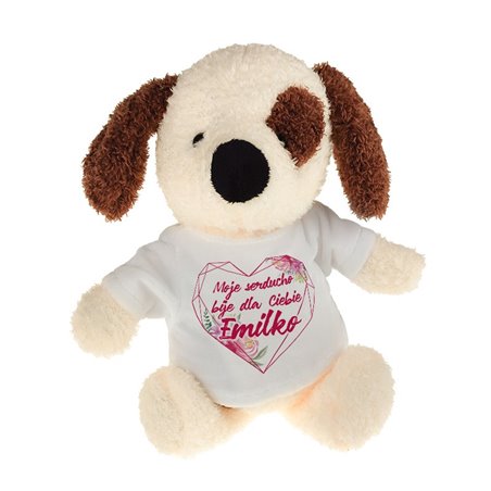 Piesek z grafiką "Moje serce bije dla Ciebie"- 22cm.
