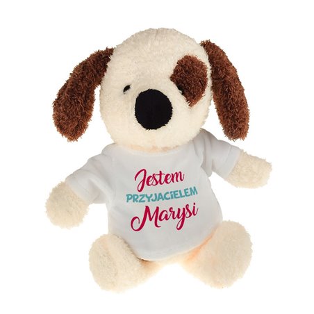 Piesek dla dziecka z grafiką "Przyjaciel"- 22cm.