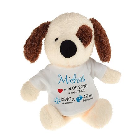 Piesek dla dziecka z metryczką- świetny prezent z okazji narodzin- 22cm.