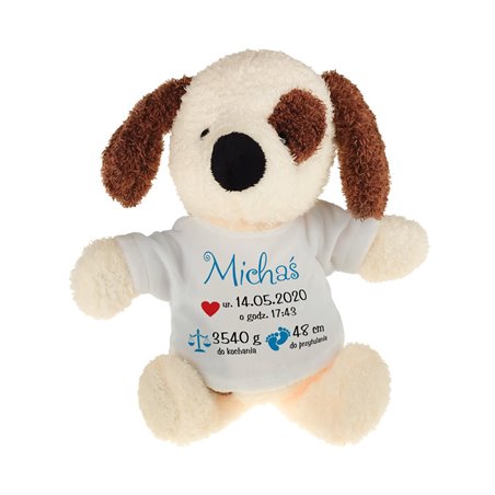 Piesek dla dziecka z metryczką- świetny prezent z okazji narodzin- 22cm.