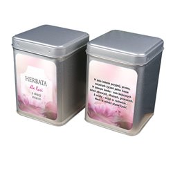 "Herbata imieninowa" - wspaniały pomysł na prezent - personalizowana puszka na herbatę.