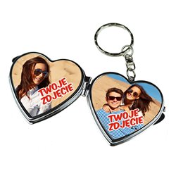 Metalowy brelok lusterko z 2 zdjęciami - idealny na prezent dla kobiety.