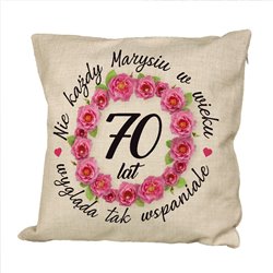 Poduszka lniana (imitująca len) z okazji 70 urodzin.