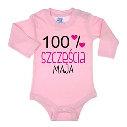 Body dla maluszka z napisem - 100 % szczęścia z imieniem dziecka.