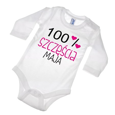 Body dla maluszka z napisem - 100 % szczęścia z imieniem dziecka.