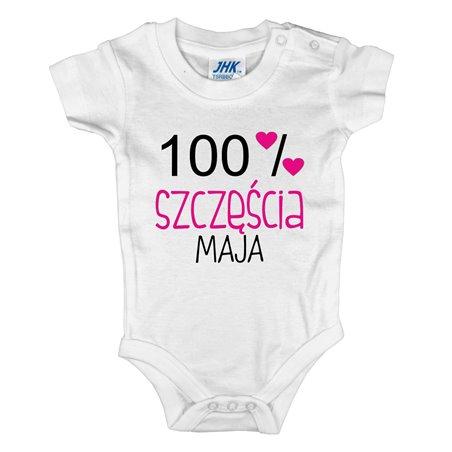 Body dla maluszka z napisem - 100 % szczęścia z imieniem dziecka.