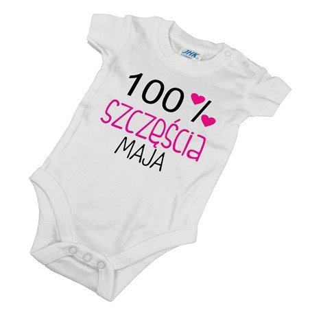 Body dla maluszka z napisem - 100 % szczęścia z imieniem dziecka.
