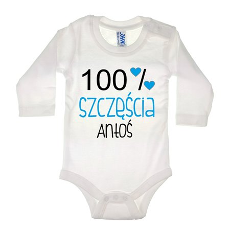 Body dla maluszka z napisem - 100 % szczęścia z imieniem dziecka.