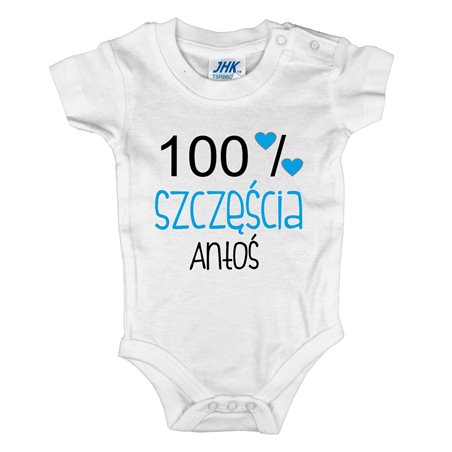 Body dla maluszka z napisem - 100 % szczęścia z imieniem dziecka.