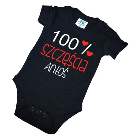 Body dla maluszka z napisem - 100 % szczęścia z imieniem dziecka.