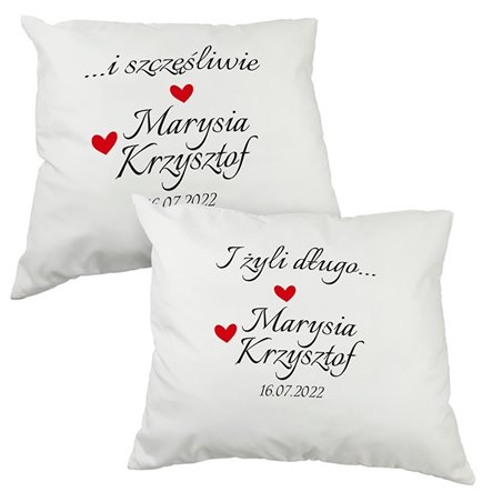 Zestaw poduszek dla pary "I żyli długo i szczęśliwie" - 60 x 50cm- prezent z okazji ślubu.