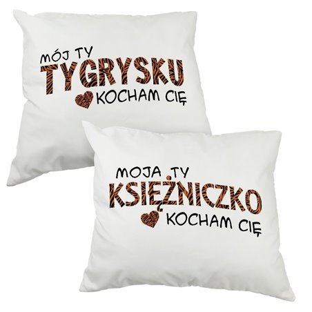 Zestaw dużych poduszek dla pary "Mój Tygrysku / Moja Ty Księżniczko kocham Cię" - 60 x 50cm- prezent z okazji ślubu.