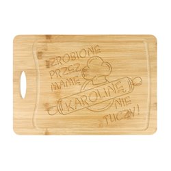 Deska do krojenia, bambusowa z grawerem "Zrobione przez mamę nie tłuczy" - super prezent na dzień mamy.