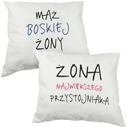 Zestaw poduszek dla pary "Mąż boskiej Żony / Żona największego Przystojniaka" - 60 x 50cm- prezent z okazji ślubu.