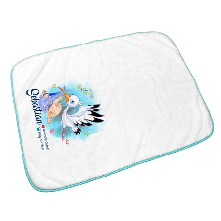 Kocyk z imieniem dla noworodka z metryczką-bocian.