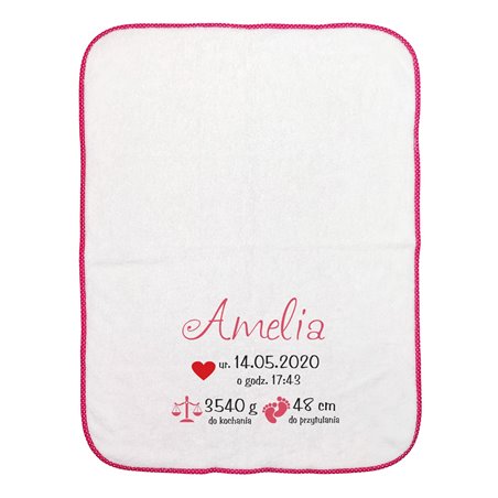 Kocyk z imieniem dla noworodka z metryczką.