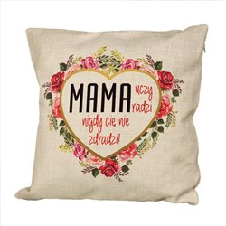 Poduszka lniana (imitująca len) "MAMA"- prezent z okazji Dnia Matki.