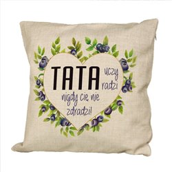 Poduszka lniana (imitująca len) "TATA"- prezent z okazji Dnia Ojca.