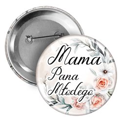 Button, przypinka (pins) (okrągły, plastikowy) "Mama Pana Młodego"- pamiątka dla mamy z okazji ślubu.