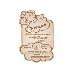 Zaproszenie ze sklejki - chrzest, komunia (aniołek).