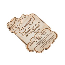 Zaproszenie ze sklejki - chrzest, komunia (aniołek). 2