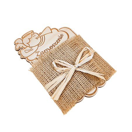 Zaproszenie ze sklejki - chrzest, komunia (aniołek).