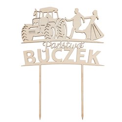 Topper na tort ślubny personalizowany nazwiskiem Młodej Pary- traktor.
