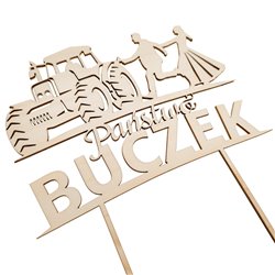 Topper na tort ślubny personalizowany nazwiskiem Młodej Pary- traktor. 2