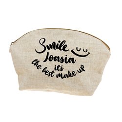 Super kosmetyczka z imitacji lnu z imieniem - Smile.