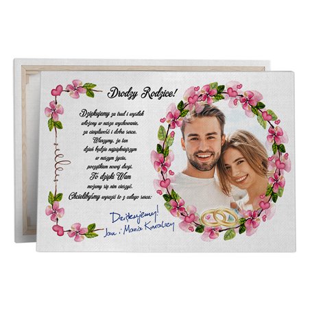 Obraz na płótnie canvas dla Rodziców od Młodej Pary ze zdjęciem 30 x 40cm.