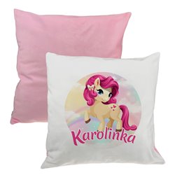 Pluszowa poduszka "Kucyk Pony" - personalizacja - podaj imię- różowy tył.