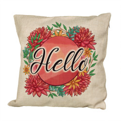 Poduszka lniana (imitująca len) z nadrukiem "Hello"- różne wzory . 2