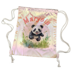 Worko-plecak holograficzny różowy z imieniem- Panda.