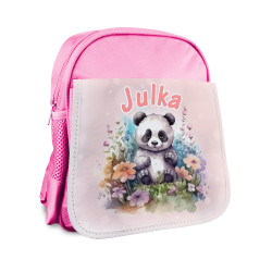 Plecak dla przedszkolaka - Panda na łące z imieniem.