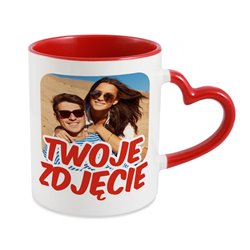 Kubek z Twoim zdjęciem, grafiką, tekstem- uchwyt serce.