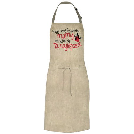 Kolorowy fartuch z nadrukiem "Kiedy Bóg przydzielał Mamy..." - idealny prezent na dzień matki.