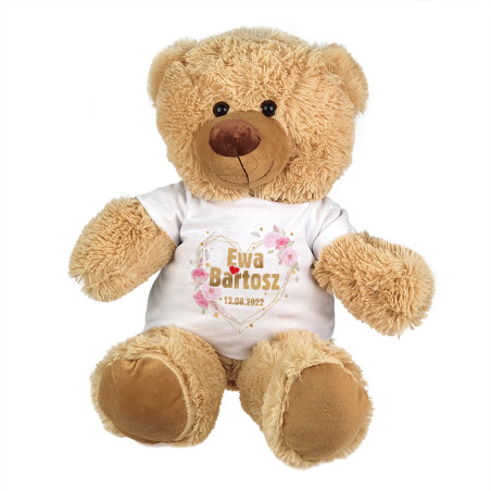 Maskotka miś duży "Serce" z imionami oraz datą ślubu - ok. 55-60cm.