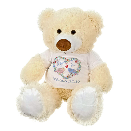 Maskotka miś duży "Gołąbki" z imionami oraz datą ślubu - ok. 55-60cm.